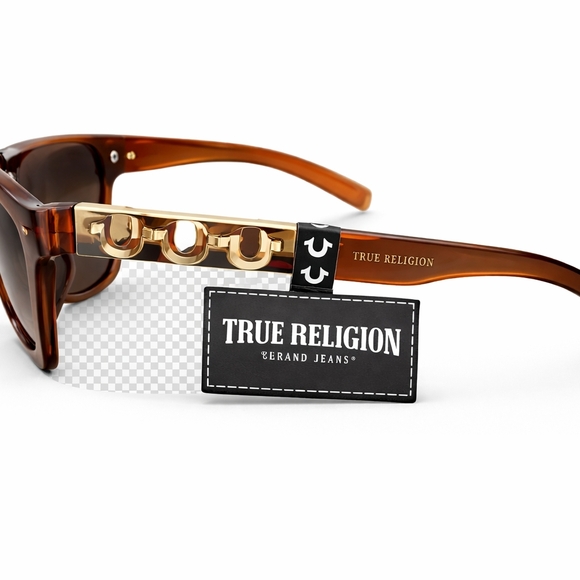 🆕️True Religion Sunglasses Brown Tortoise Gold Horseshoe Square Frame UV400 - Picture 3 of 5